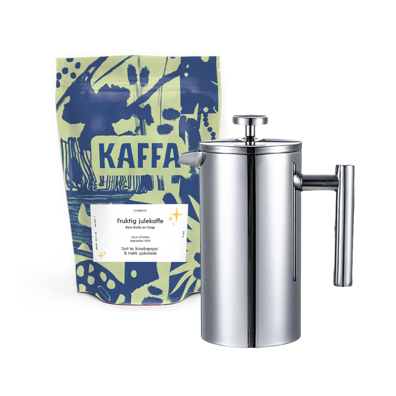 Kaffa julegave: Deilig julekaffe med presskanne i rustfrittstål