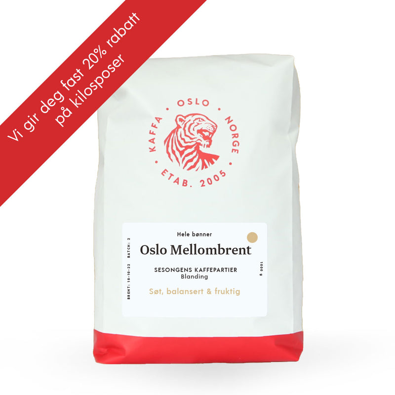 Kaffebønner 1kg Oslo Mellombrent - KAFFAbutikk