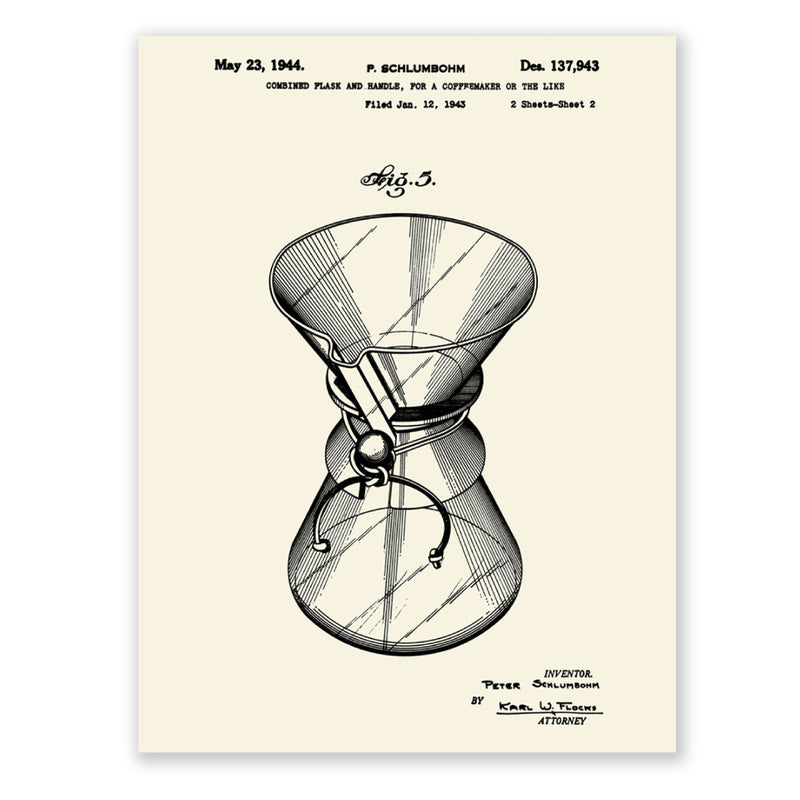 Chemex plakat patenttegning, 1943 Sheet 1 - KAFFAbutikk